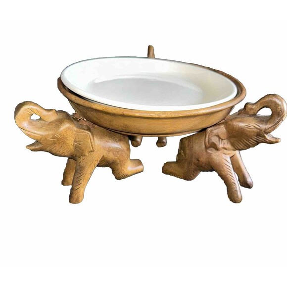 Natural Wood Elephant Serving Fruit Tray Bowl Food Dish Platter Plate Thailand - Picture 1 of 9